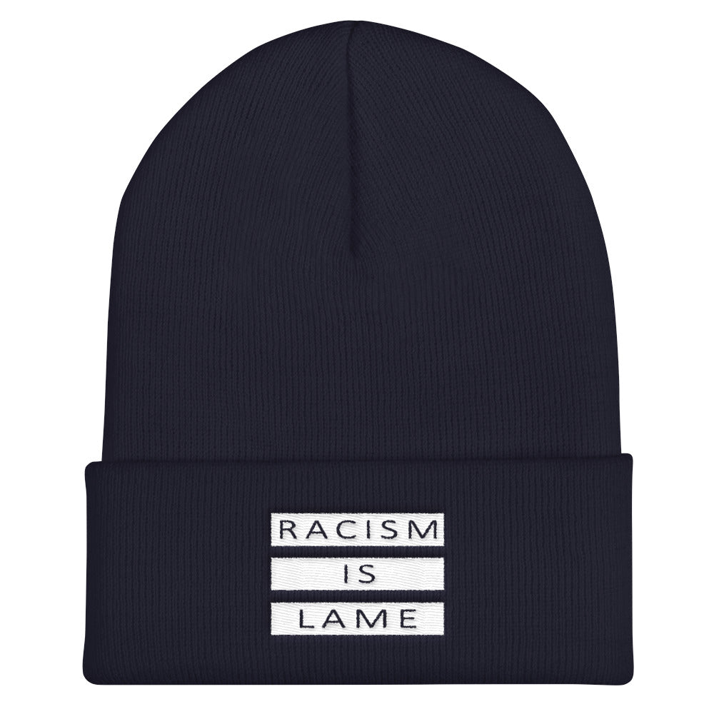 Racism Is Lame Cuffed Beanie (Navy/White)